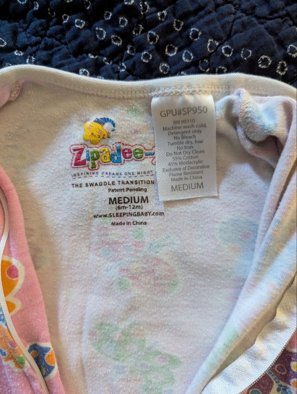 Zipadee-Zip Pink Butterfly Sleeping Sack Med 6-12m - Picture 3 of 3
